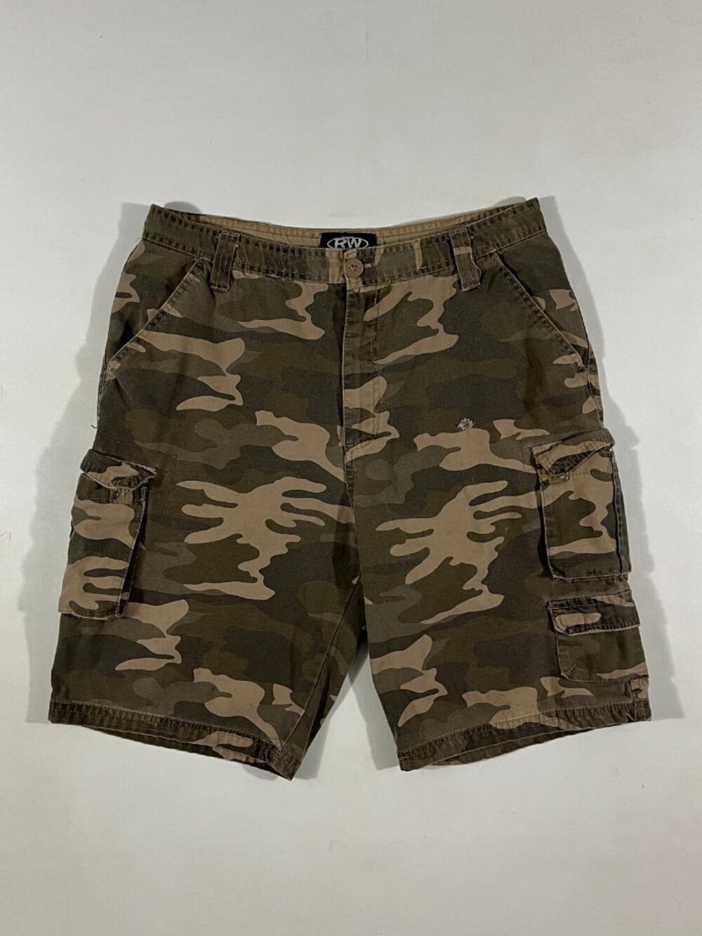 Rugged Wear Y2K Brown Camo Cotton Cargo Shorts Mens 34